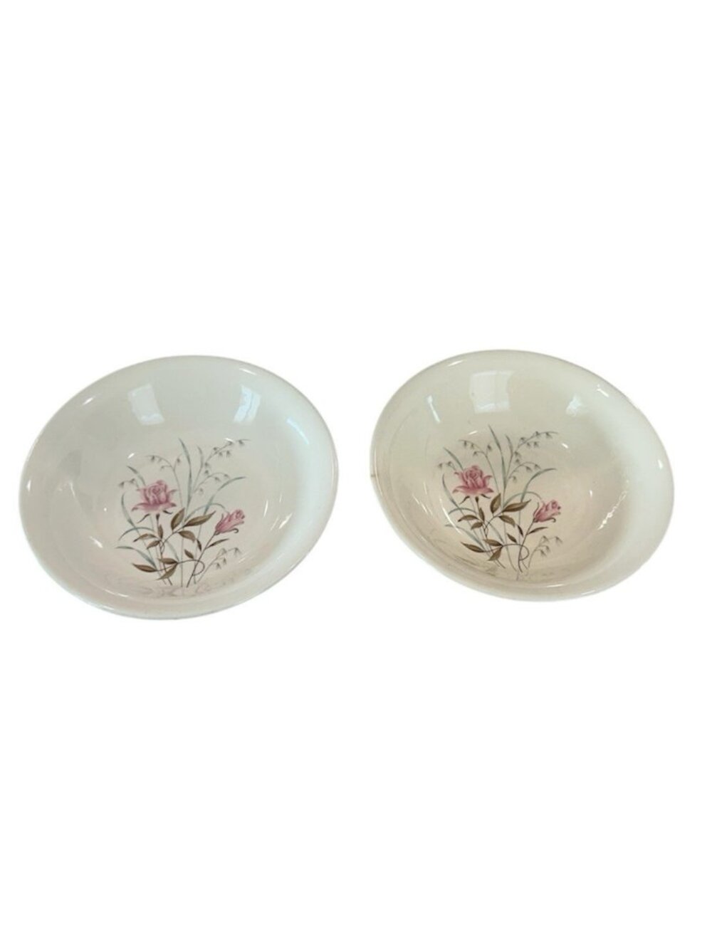 Lot of 2 Vintage Mount Clemens Pottery Blushing Rose 5" Fruit Dessert Bowls MCM